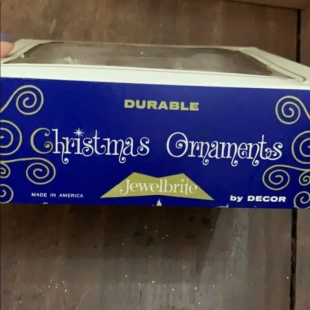 ‎Vtg Jewelbrite glitter Christmas ornaments in box
